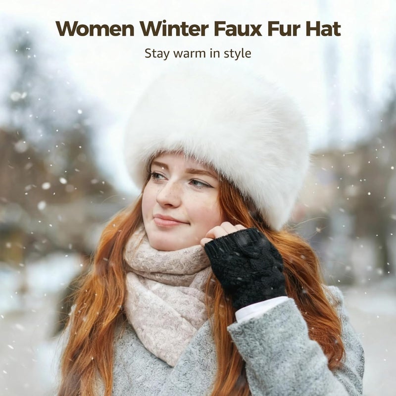 Homaisson Women's Winter Cossack Hat, Faux Fur Hat for Winter, Fur Bucket Hats for Women, Head Circumference: 21.3-22.8 in - Image 2